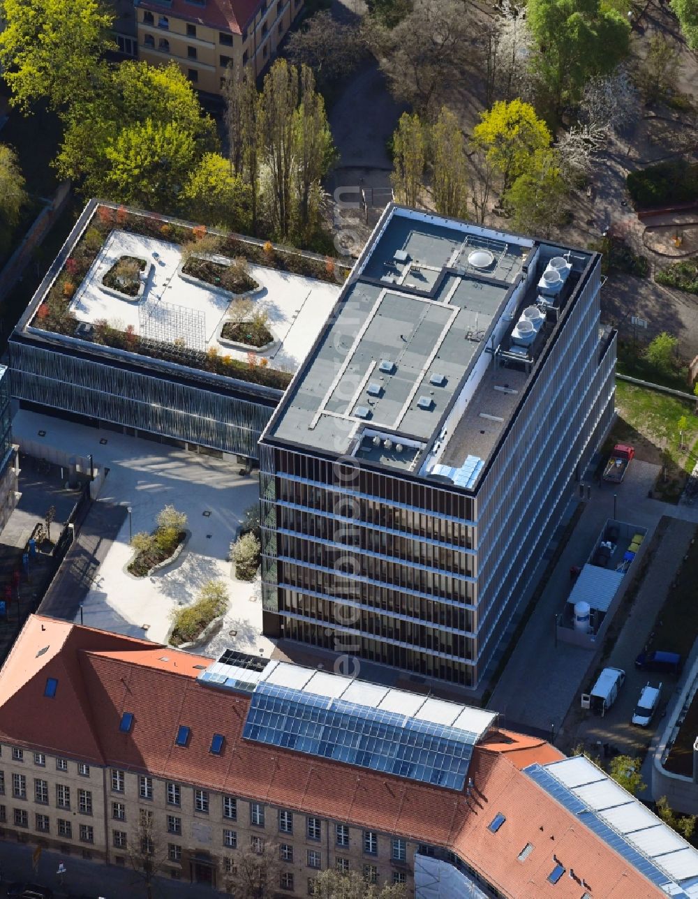 Berlin from the bird's eye view: Construction site of the new Berlin Institute for Medical Systems BIMSB on Hannoversche Strasse in the district of Mitte in Berlin, Germany