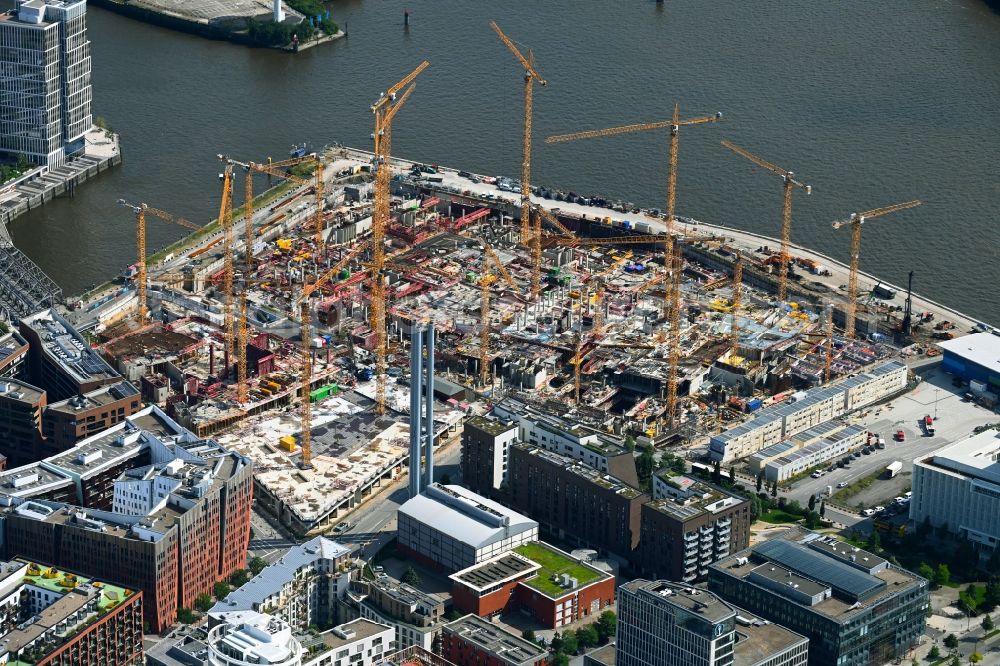 Aerial photograph Hamburg - Construction site for the new building complex of the shopping center at Ueberseequartier at Chicagokai - Osakaallee in the area of the former Grasbrooks in the Hafencity district in Hamburg, Germany