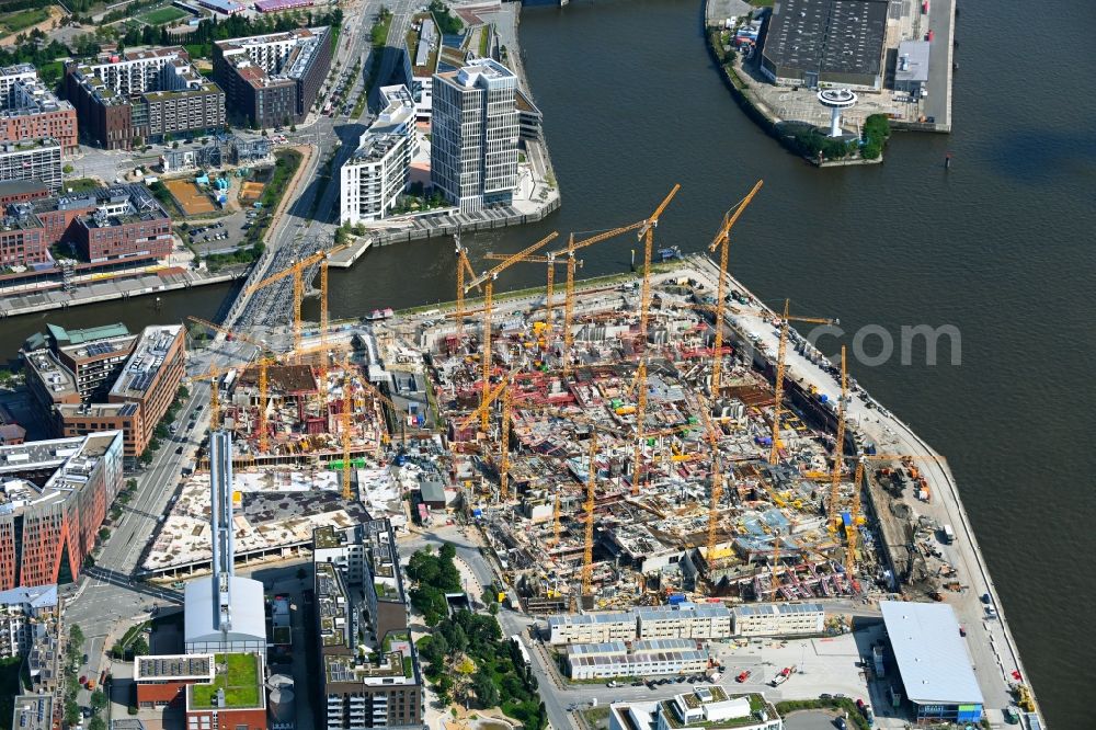 Aerial image Hamburg - Construction site for the new building complex of the shopping center at Ueberseequartier at Chicagokai - Osakaallee in the area of the former Grasbrooks in the Hafencity district in Hamburg, Germany