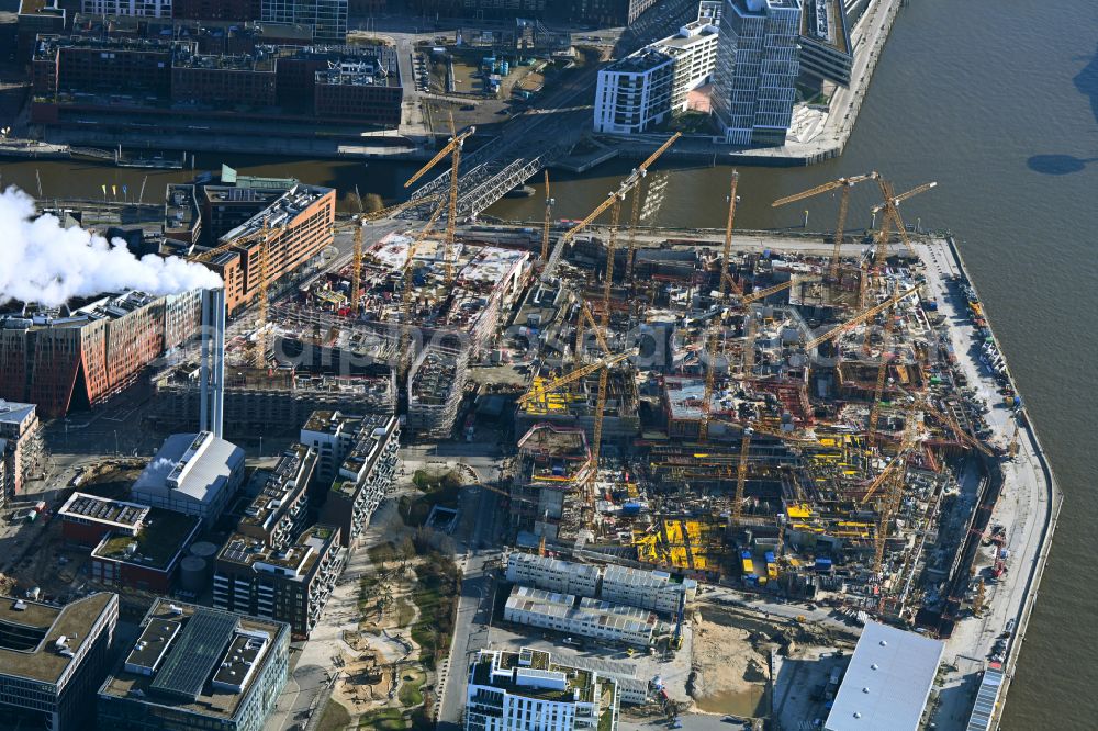 Aerial image Hamburg - Construction site for the new building complex of the shopping center at Ueberseequartier at Chicagokai - Osakaallee in the area of the former Grasbrooks in the Hafencity district in Hamburg, Germany