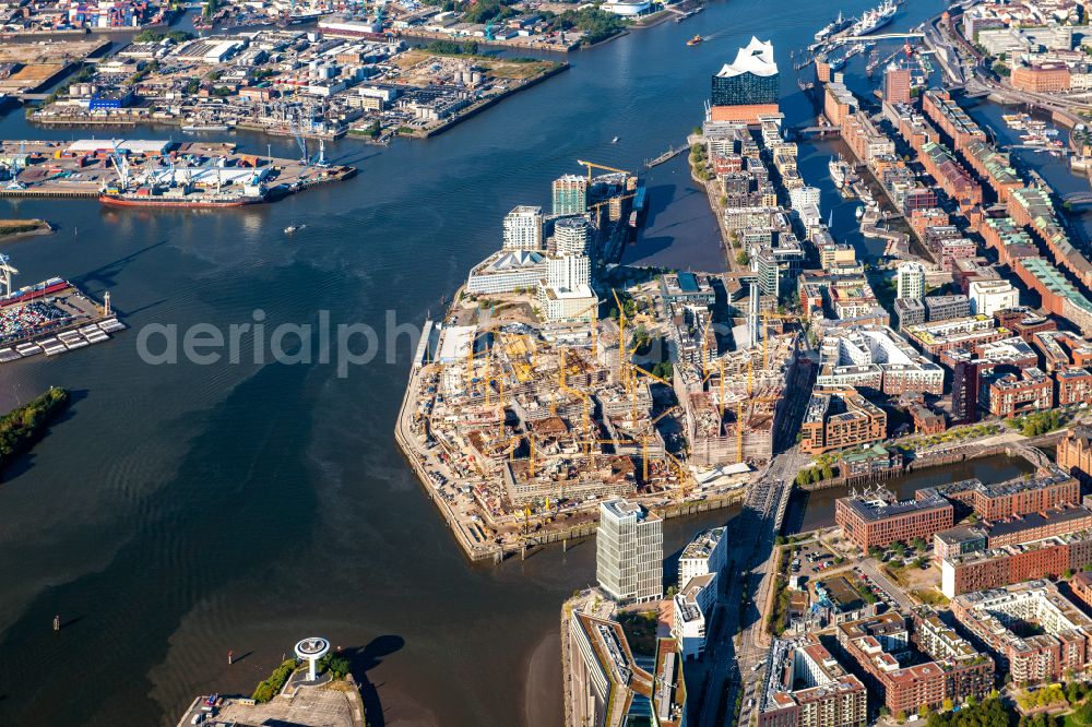 Aerial photograph Hamburg - Construction site for the new building complex of the shopping center at Ueberseequartier at Chicagokai - Osakaallee in the area of the former Grasbrooks in the Hafencity district in Hamburg, Germany