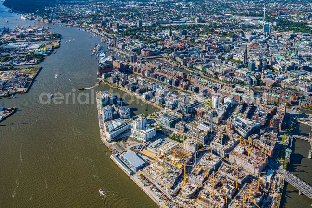 Aerial photograph Hamburg - Construction site for the new building complex of the shopping center at Ueberseequartier at Chicagokai - Osakaallee in the area of the former Grasbrooks in the Hafencity district in Hamburg, Germany