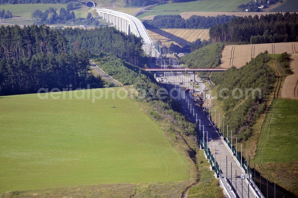 Wümbach from the bird's eye view: 23/07/2012 Construction site of viaduct Wümbach railway in Thuringia