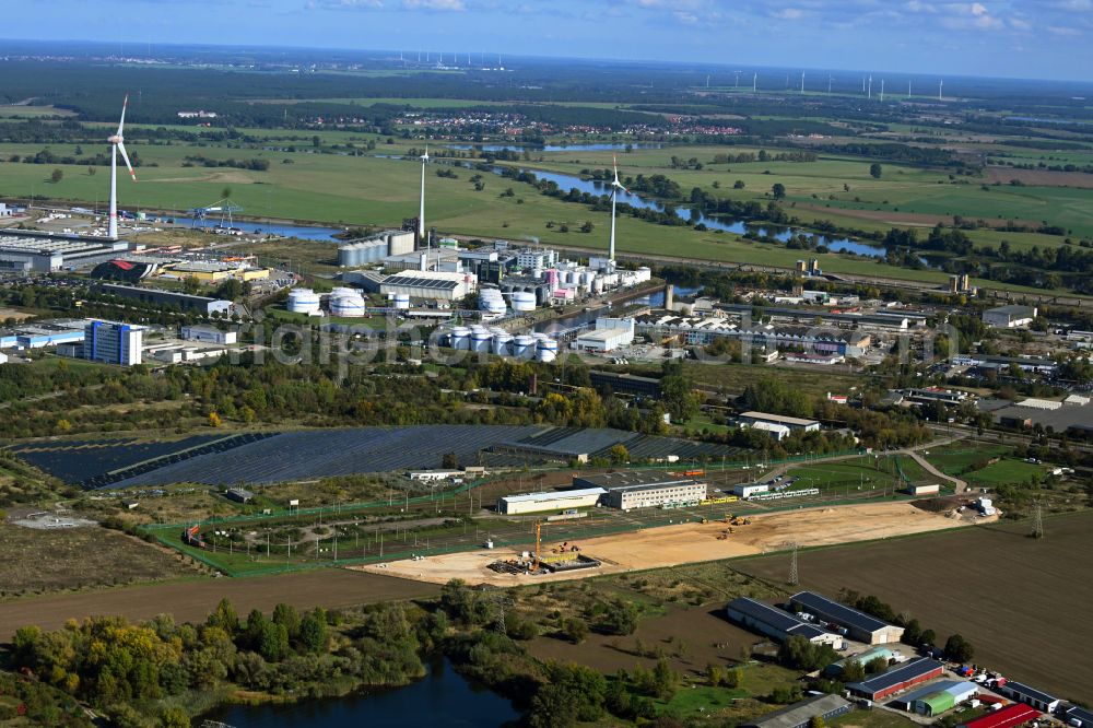 Aerial photograph Magdeburg - Construction site of the depot of the Magdeburger Verkehrsbetriebe in the district Rothensee in Magdeburg in the state Saxony-Anhalt, Germany