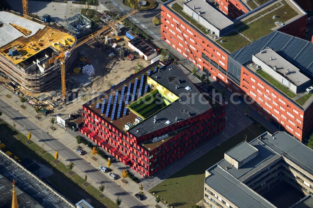 Leipzig from above - Construction of the BioCube at the BIO CITY LEIPZIG at the site of the old fairground in Leipzig in Saxony