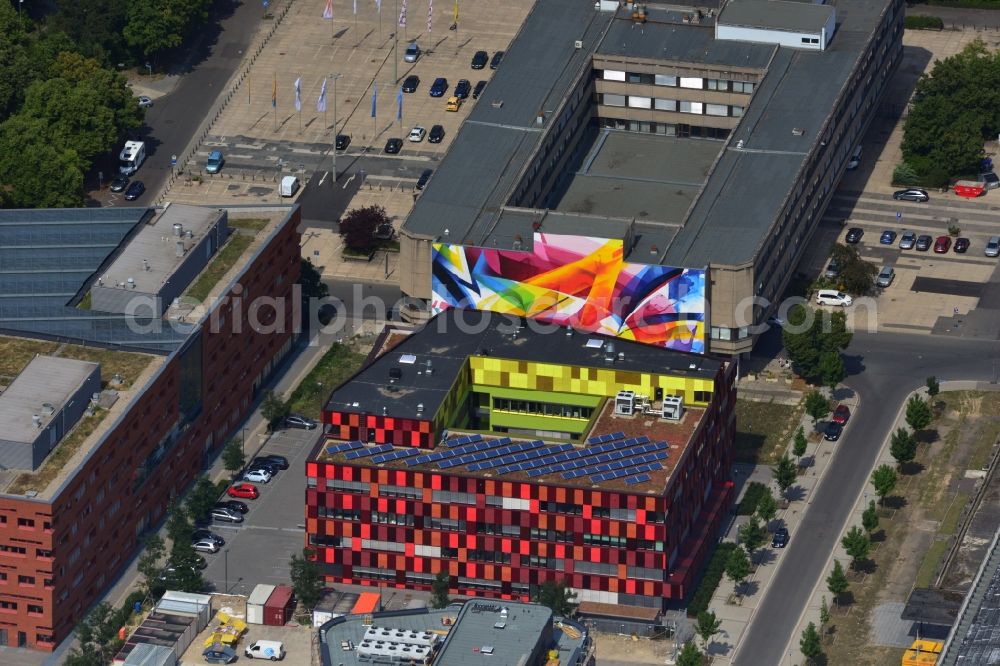 Aerial image Leipzig - Construction of the BioCube at the BIO CITY LEIPZIG at the site of the old fairground in Leipzig in Saxony