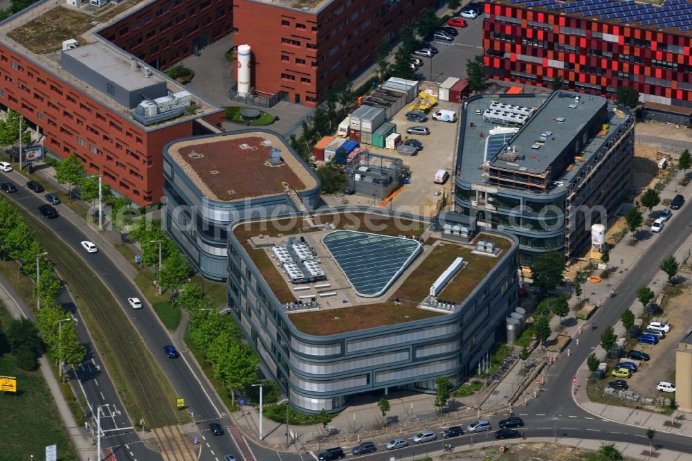 Leipzig from the bird's eye view: Construction of the BioCube at the BIO CITY LEIPZIG at the site of the old fairground in Leipzig in Saxony