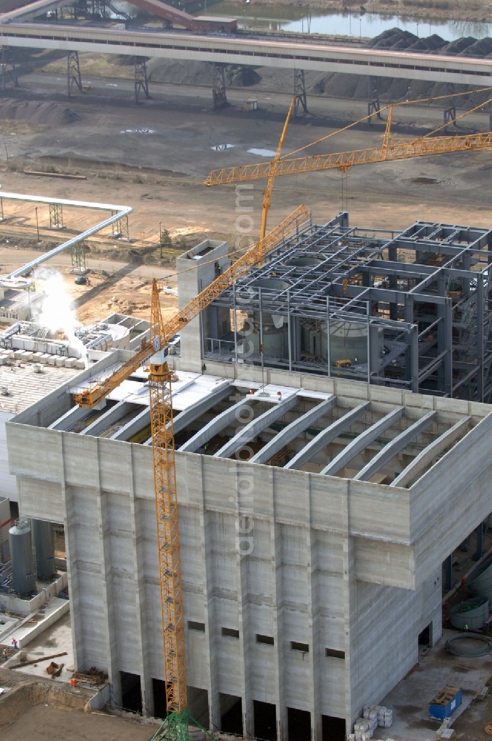 Aerial image Eisenhüttenstadt - Construction site of Power station plants of the combined heat and power station - regional heat of Propower GmbH on Oderlandstrasse in Eisenhuettenstadt in the state Brandenburg, Germany