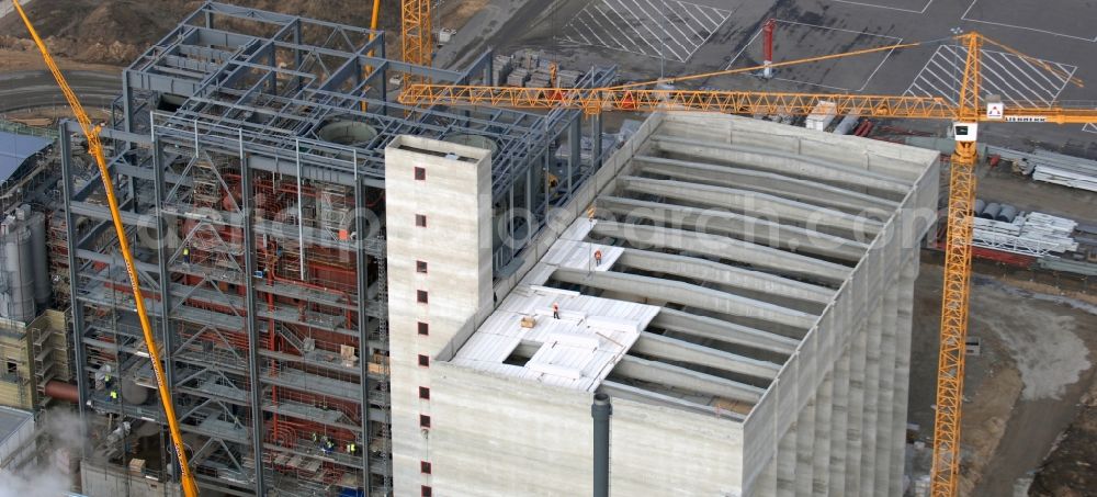 Aerial photograph Eisenhüttenstadt - Construction site of Power station plants of the combined heat and power station - regional heat of Propower GmbH on Oderlandstrasse in Eisenhuettenstadt in the state Brandenburg, Germany