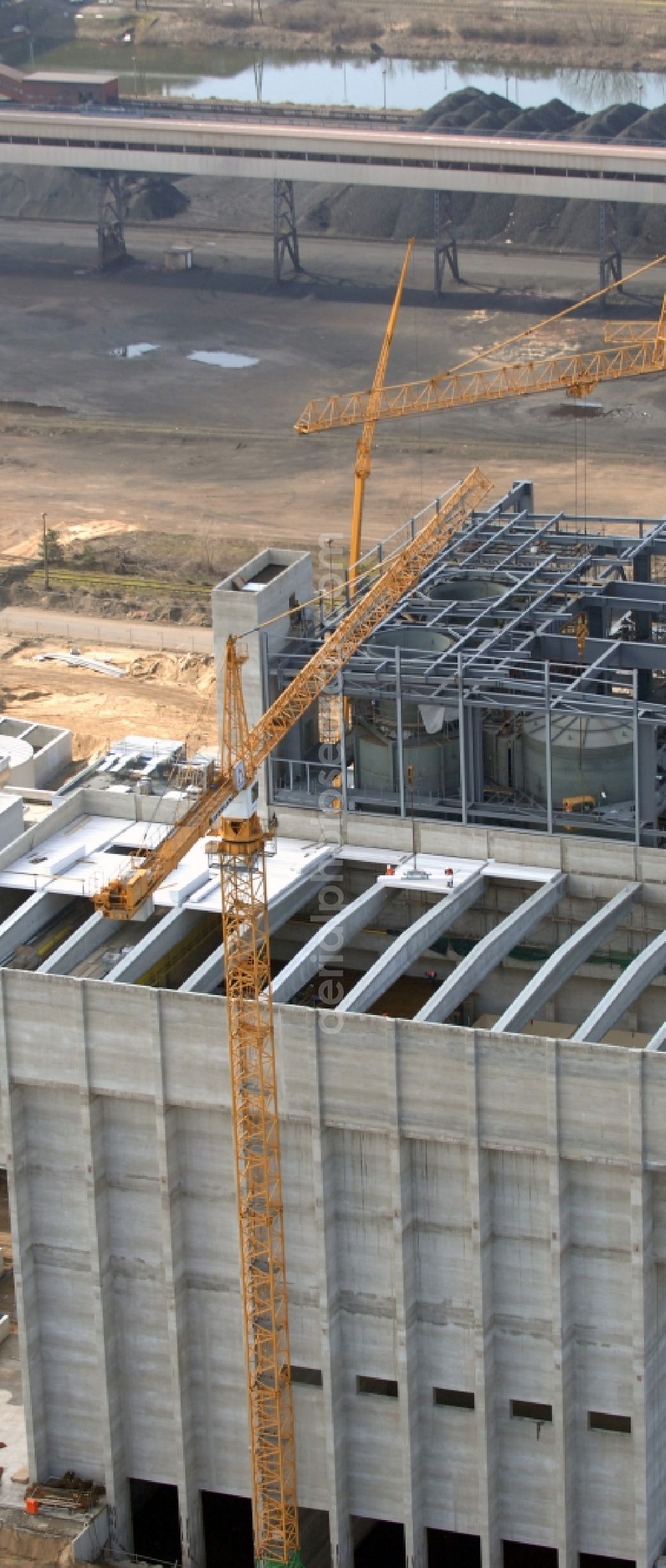 Aerial image Eisenhüttenstadt - Construction site of Power station plants of the combined heat and power station - regional heat of Propower GmbH on Oderlandstrasse in Eisenhuettenstadt in the state Brandenburg, Germany