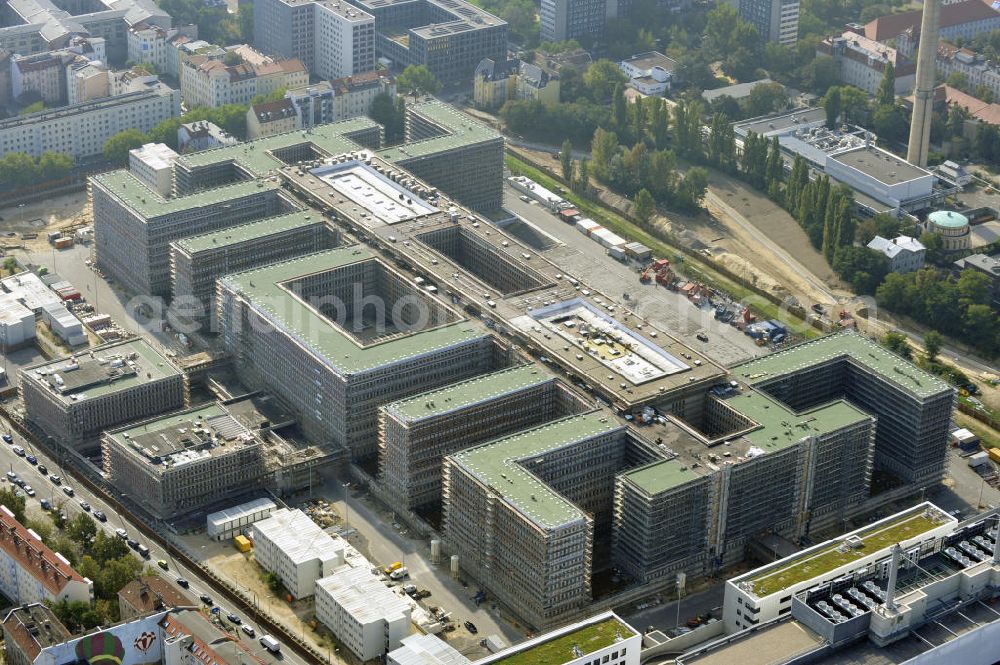 Berlin Mitte from above - Construction site of the new build Federal Intelligence Service BND at the street Chausseestrasse in Berlin