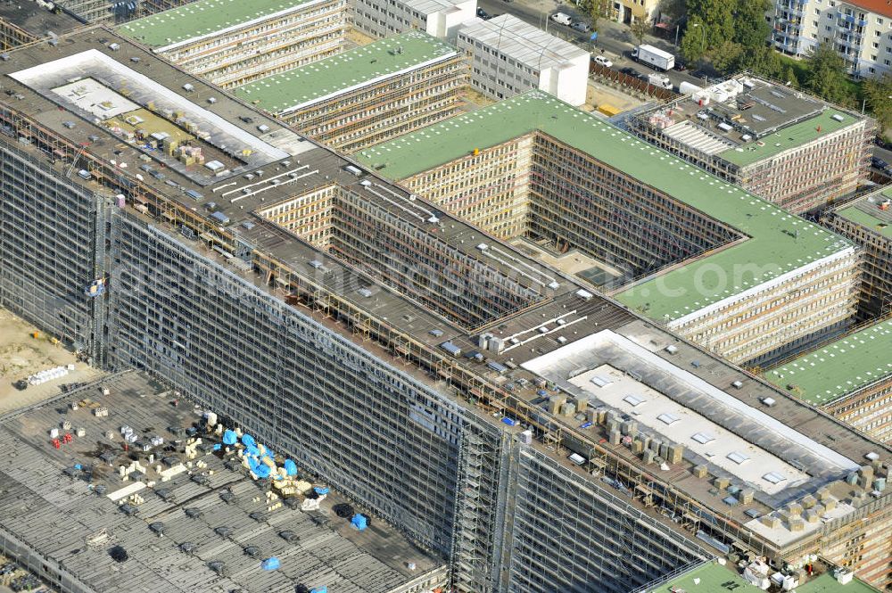 Berlin Mitte from above - Construction site of the new build Federal Intelligence Service BND at the street Chausseestrasse in Berlin