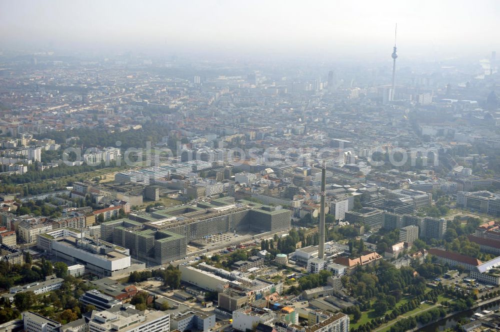 Berlin Mitte from above - Construction site of the new build Federal Intelligence Service BND at the street Chausseestrasse in Berlin