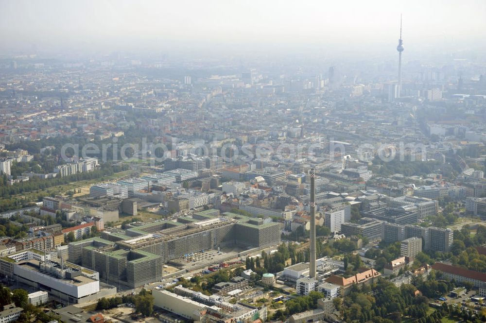 Berlin Mitte from the bird's eye view: Construction site of the new build Federal Intelligence Service BND at the street Chausseestrasse in Berlin