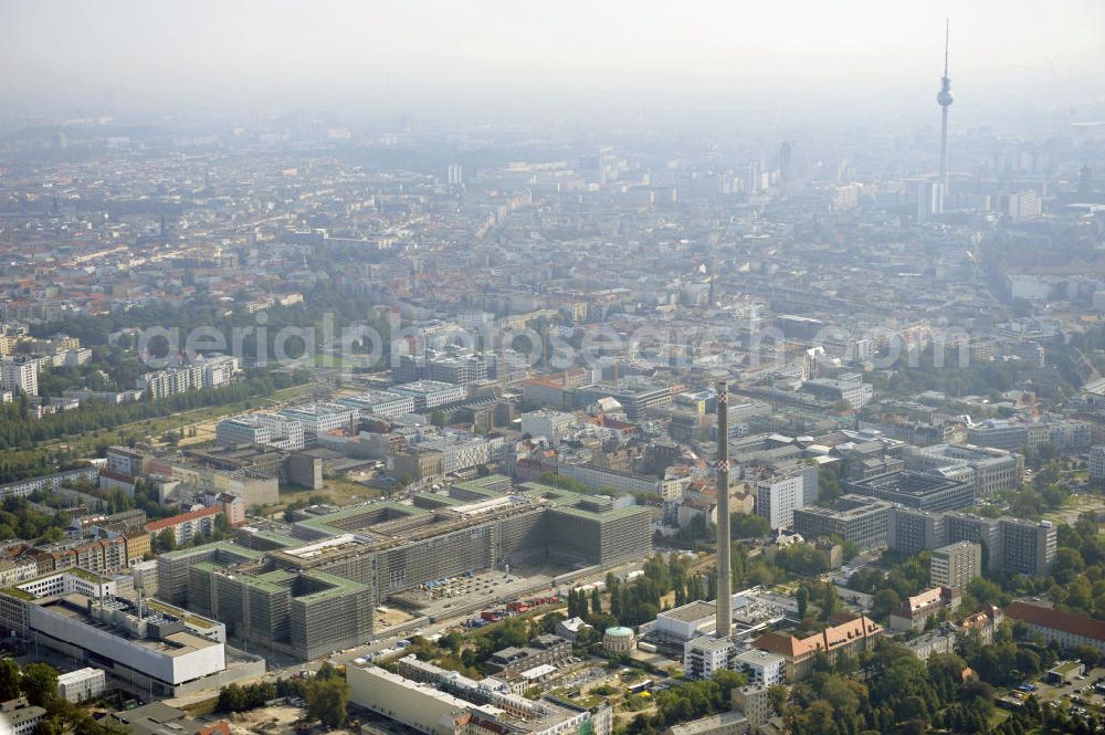 Aerial image Berlin Mitte - Construction site of the new build Federal Intelligence Service BND at the street Chausseestrasse in Berlin