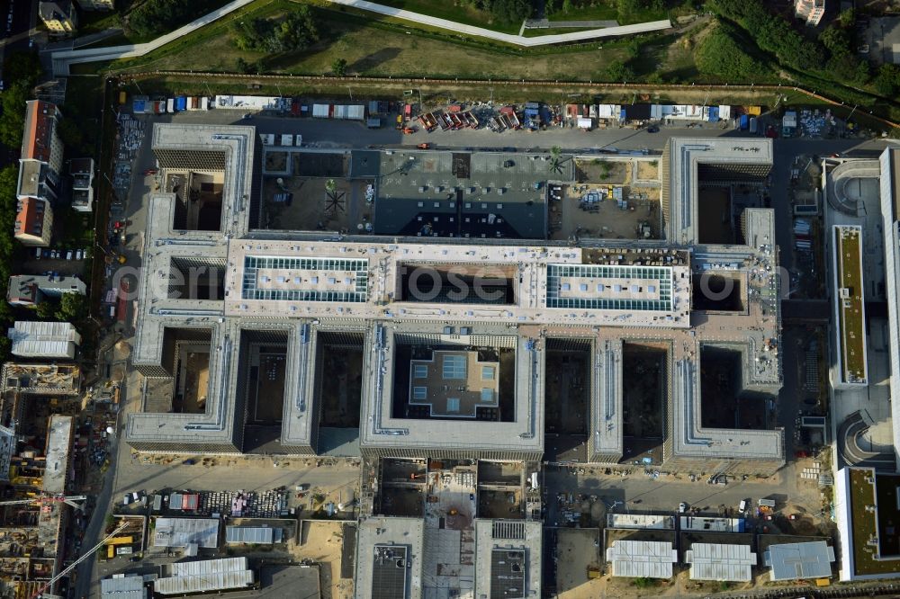 Berlin from above - View of the construction site to the new BND headquarters at Chausseestrass in the district Mitte. The Federal Intelligence Service (BND) builds on a 10 acre site for about 4,000 employees. It is built according to plans by the Berlin architects offices Kleihues Kleihues