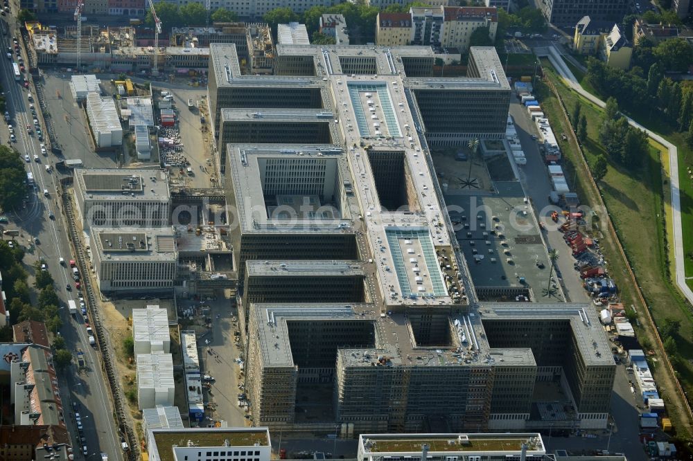 Berlin from above - View of the construction site to the new BND headquarters at Chausseestrass in the district Mitte. The Federal Intelligence Service (BND) builds on a 10 acre site for about 4,000 employees. It is built according to plans by the Berlin architects offices Kleihues Kleihues