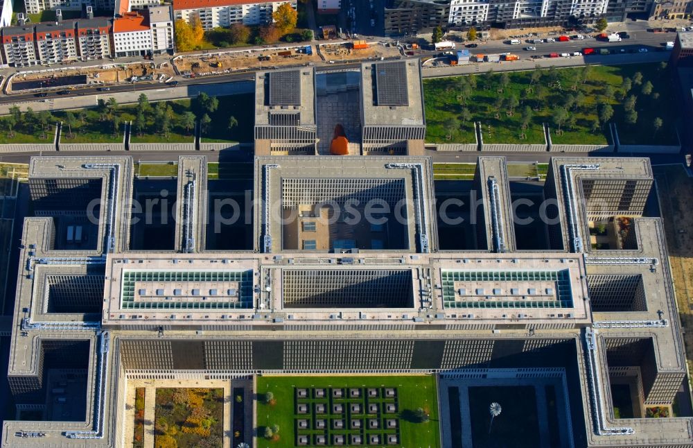 Aerial image Berlin - Construction of BND headquarters on Chausseestrasse in the Mitte district of the capital Berlin. The Federal Intelligence Service (BND) built according to plans by the Berlin architectural firm Kleihues offices in the capital its new headquarters