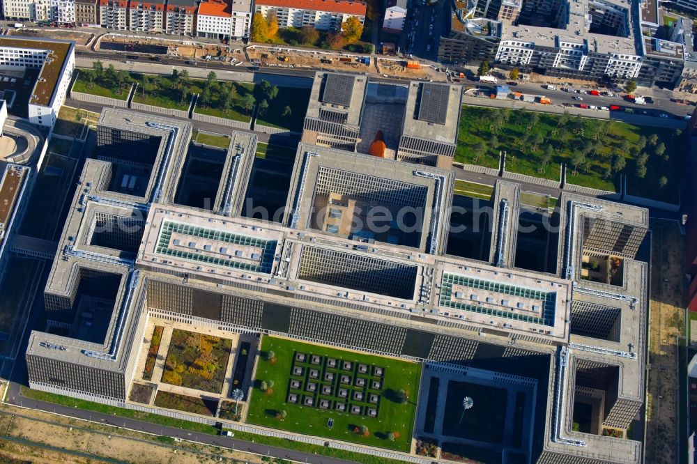 Berlin from above - Construction of BND headquarters on Chausseestrasse in the Mitte district of the capital Berlin. The Federal Intelligence Service (BND) built according to plans by the Berlin architectural firm Kleihues offices in the capital its new headquarters