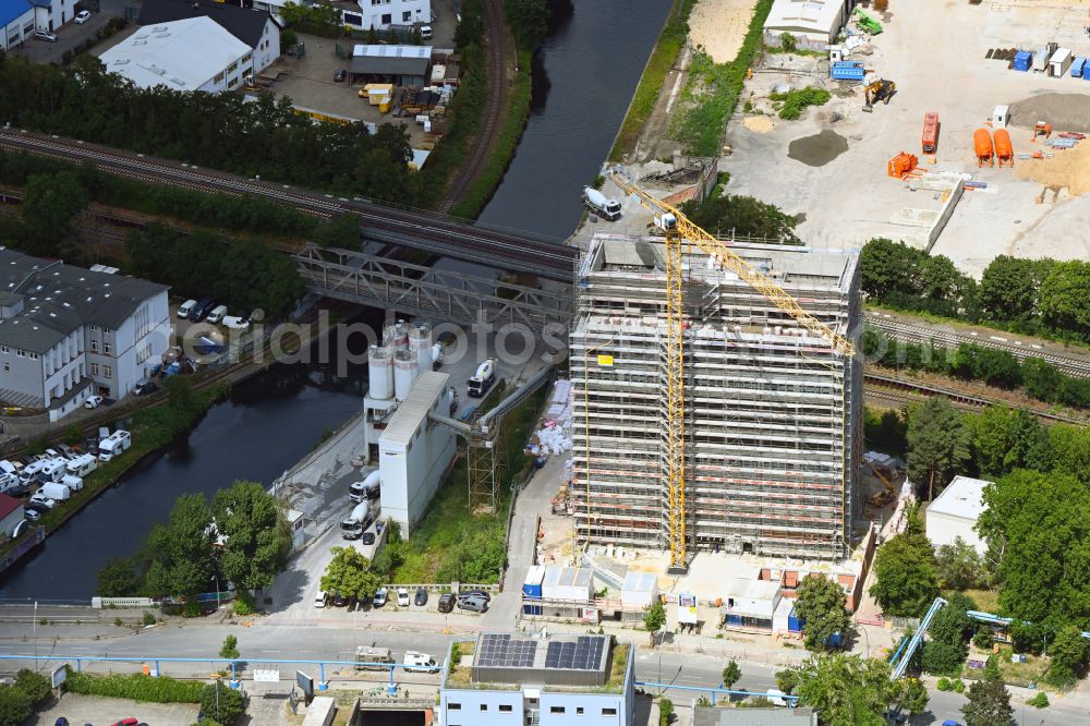 Berlin from above - Construction site to build a new office and commercial building N9 Hohe Neun on street Neukoellnische Allee in the district Neukoelln in Berlin, Germany