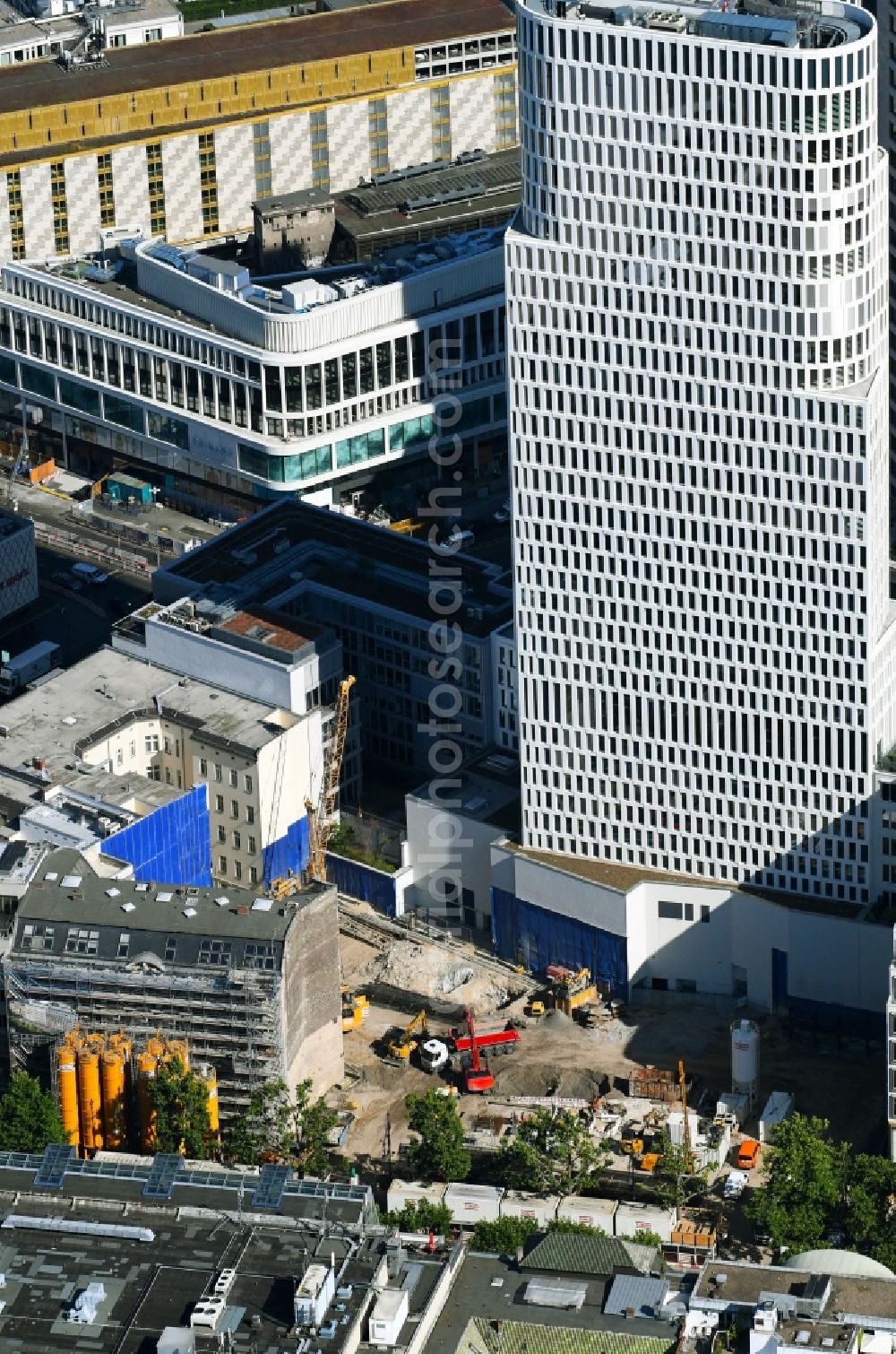 Berlin from above - Construction site to build a new office and commercial building on Gelaende the formerly Gloria Palast on Kurfuerstendonm in the district Charlottenburg in Berlin, Germany