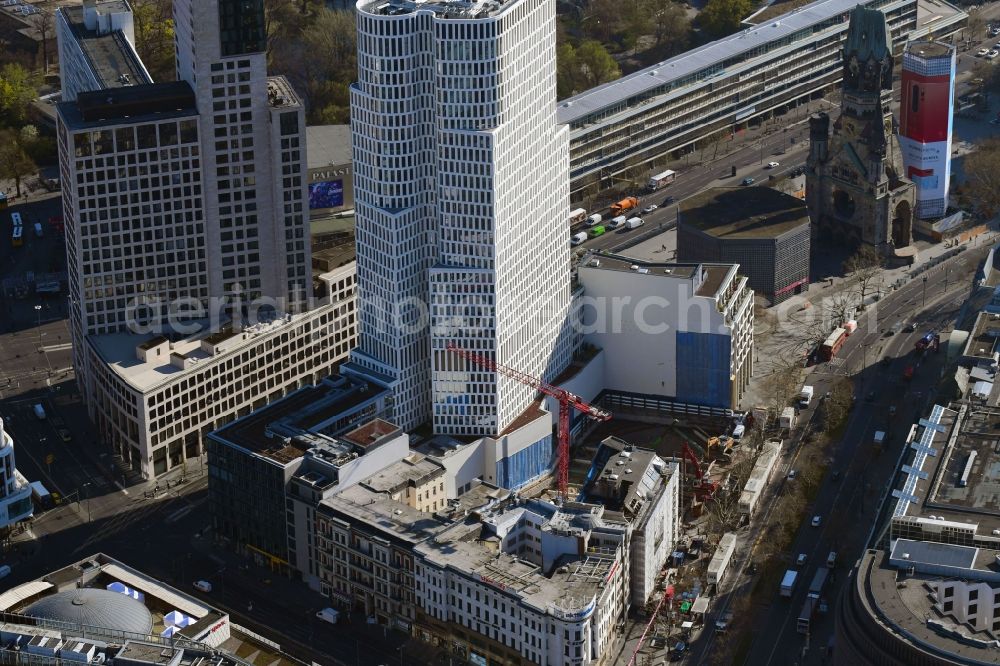 Aerial image Berlin - Construction site to build a new office and commercial building on Gelaende the formerly Gloria Palast on Kurfuerstendonm in the district Charlottenburg in Berlin, Germany