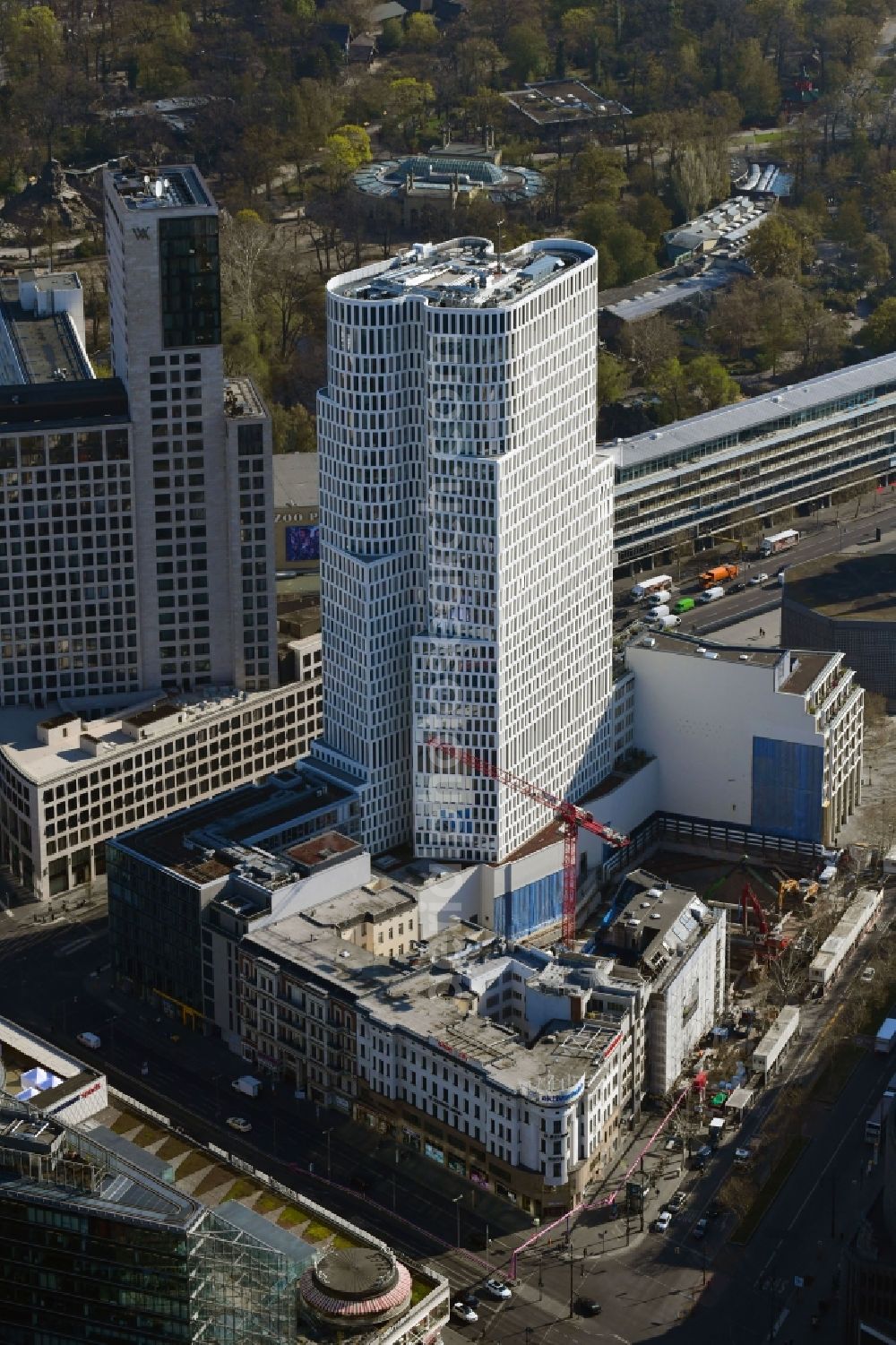 Aerial photograph Berlin - Construction site to build a new office and commercial building on Gelaende the formerly Gloria Palast on Kurfuerstendonm in the district Charlottenburg in Berlin, Germany