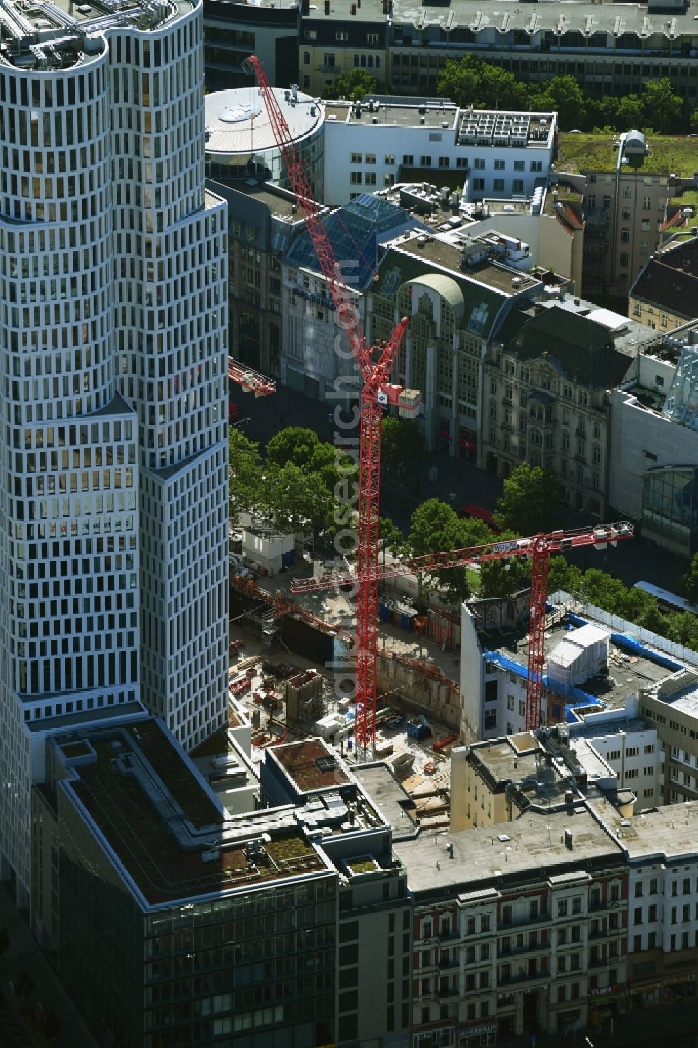 Aerial photograph Berlin - Construction site to build a new office and commercial building on Gelaende the formerly Gloria Palast on Kurfuerstendonm in the district Charlottenburg in Berlin, Germany