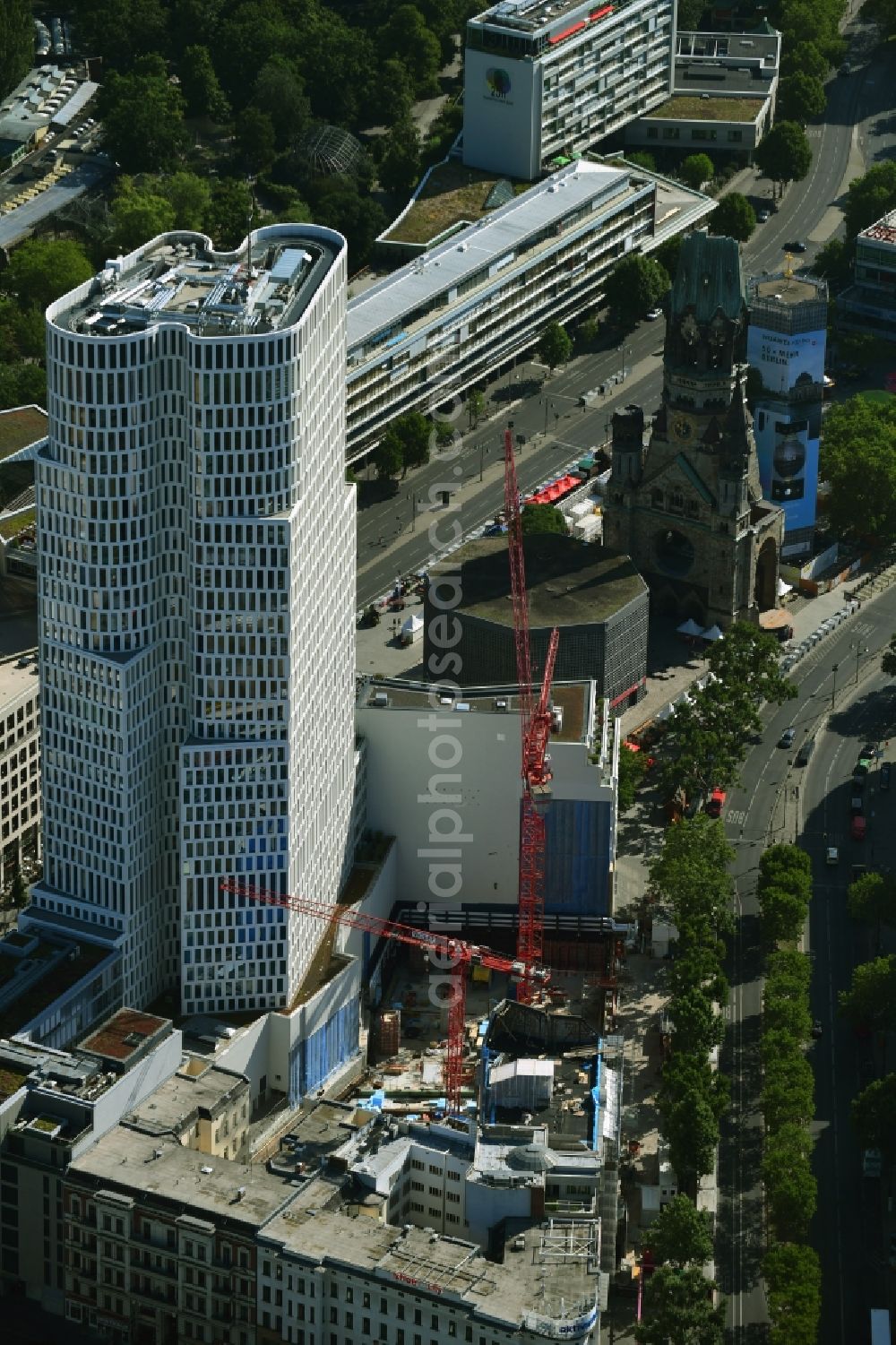 Berlin from above - Construction site to build a new office and commercial building on Gelaende the formerly Gloria Palast on Kurfuerstendonm in the district Charlottenburg in Berlin, Germany