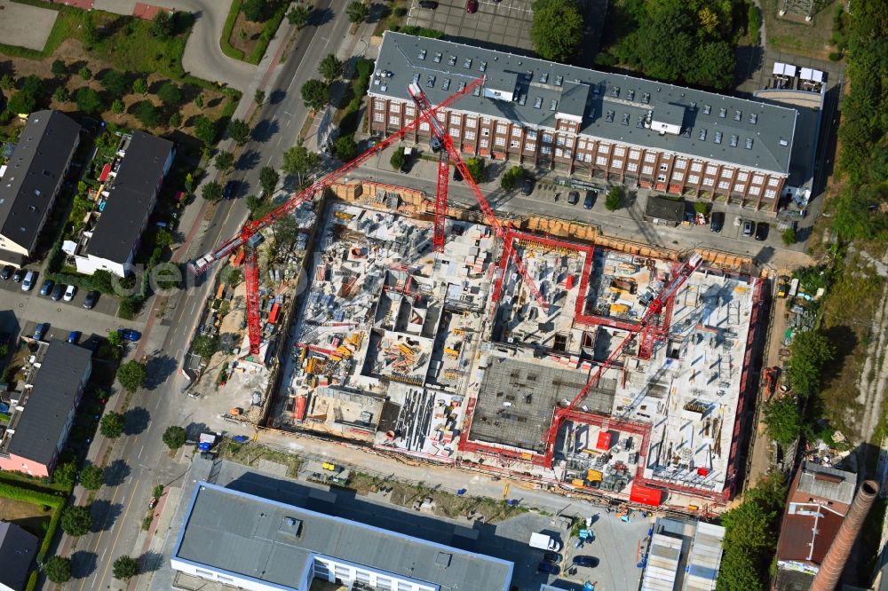 Aerial photograph Berlin - Construction site to build a new office and commercial building Leo on Bornitzstrasse in the district Lichtenberg in Berlin, Germany