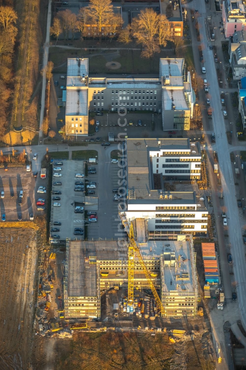 Aerial photograph Dortmund - Construction site to build a new office and commercial building of adesso AG on Stockholmer Allee in Dortmund in the state North Rhine-Westphalia, Germany