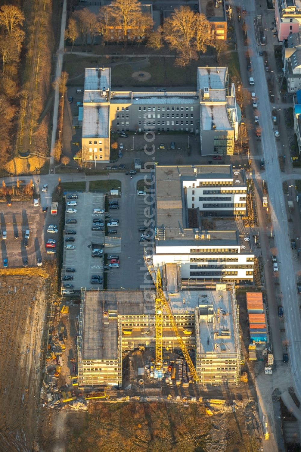 Dortmund from above - Construction site to build a new office and commercial building of adesso AG on Stockholmer Allee in Dortmund in the state North Rhine-Westphalia, Germany