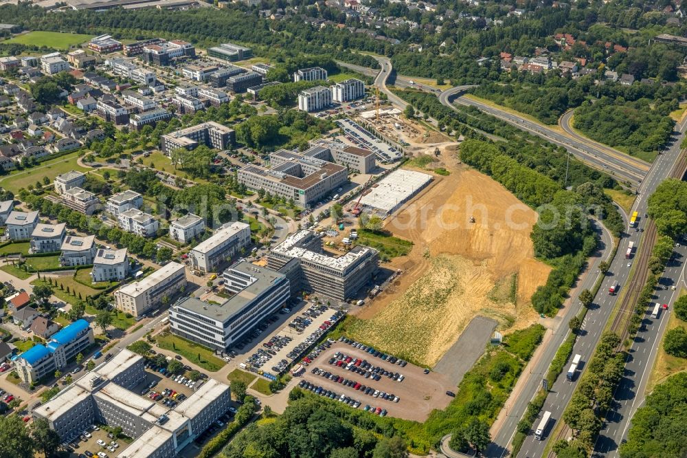 Dortmund from above - Construction site to build a new office and commercial building of adesso AG on Stockholmer Allee in Dortmund in the state North Rhine-Westphalia, Germany