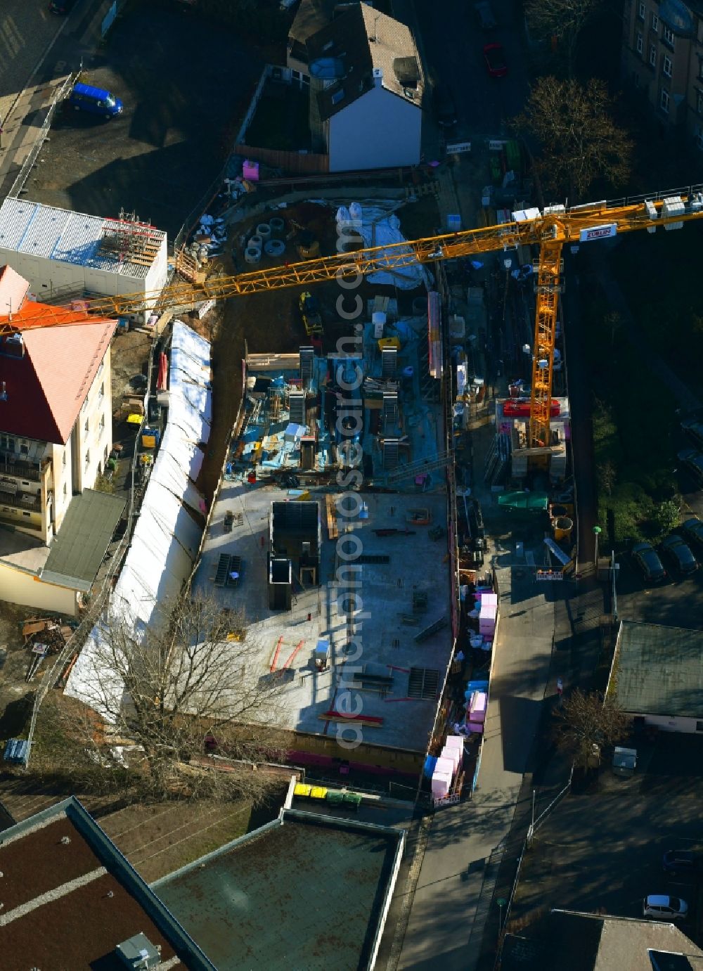 Aerial image Kassel - Construction site to build a new office and commercial building on Akazienweg in Kassel in the state Hesse, Germany