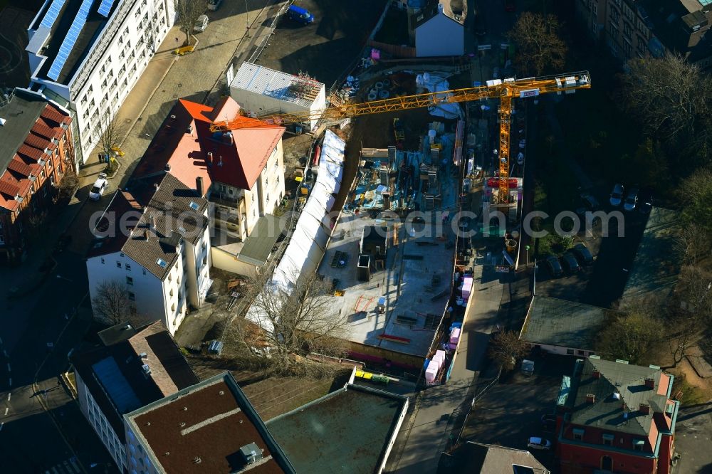 Aerial photograph Kassel - Construction site to build a new office and commercial building on Akazienweg in Kassel in the state Hesse, Germany