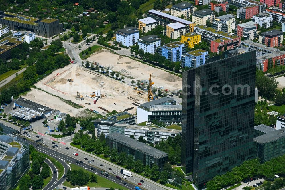 Aerial image München - Construction site to build a new office and commercial building on Anni-Albers-Strasse - Lyonel-Feininger-Strasse in the district Schwabing in Munich in the state Bavaria, Germany