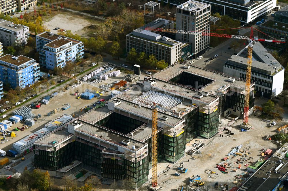 Aerial image München - Construction site to build a new office and commercial building on Anni-Albers-Strasse - Lyonel-Feininger-Strasse in the district Schwabing in Munich in the state Bavaria, Germany