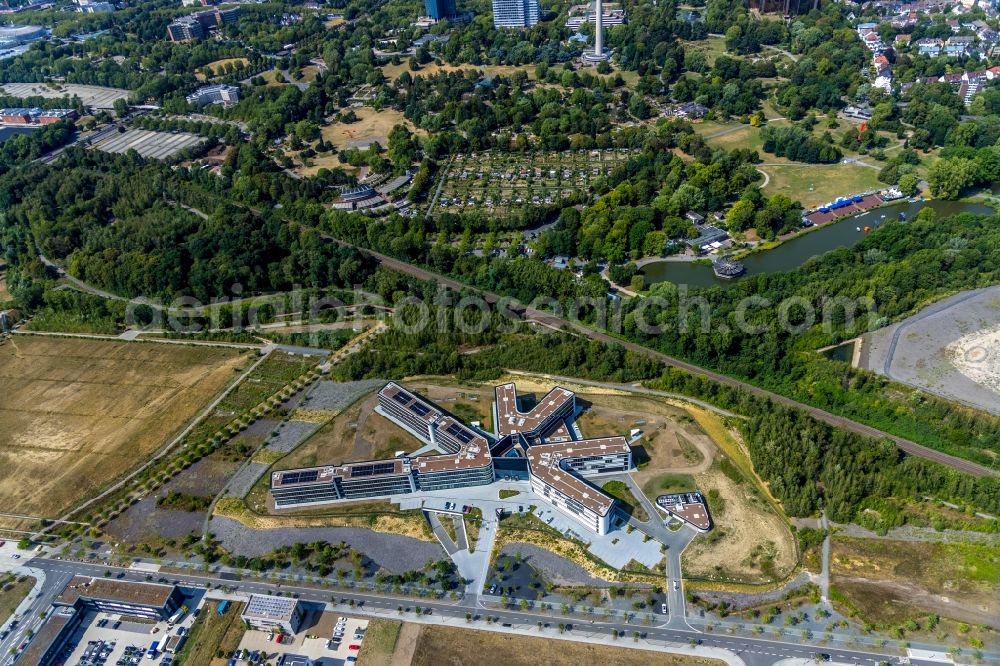 Dortmund from the bird's eye view: Build a new office and commercial building of Amprion GmbH on Robert-Schuman-Strasse in the district Hoerde in Dortmund in the state North Rhine-Westphalia