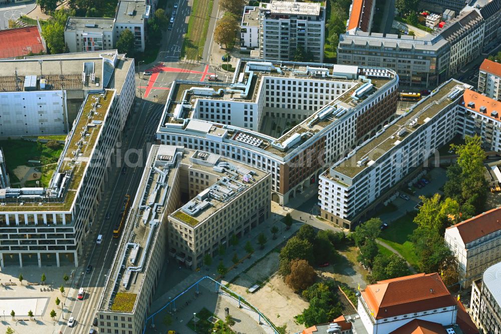 Aerial image Dresden - Construction site to build a new office and commercial building of Annenhoefe on Schweriner Strasse corner Freiberger Strasse in the district Wilsdruffer Vorstadt in Dresden in the state Saxony, Germany