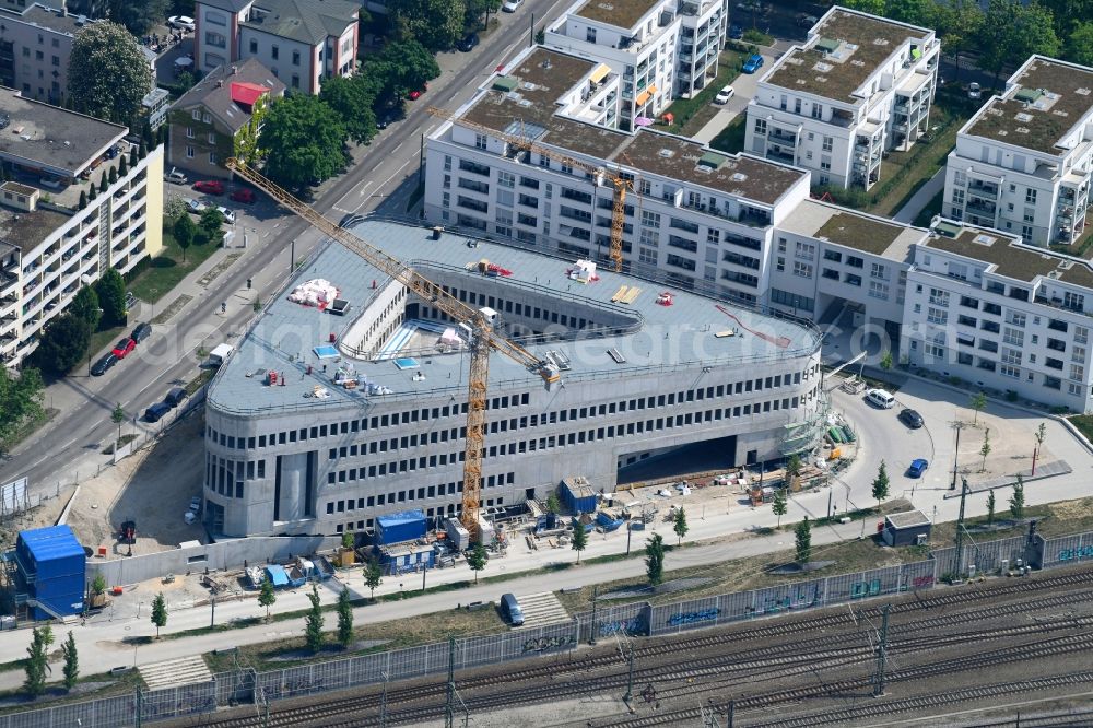 Augsburg from the bird's eye view: Construction site to build a new office and commercial building on Localbahnstrasse - Stettenstrasse in Augsburg in the state Bavaria, Germany