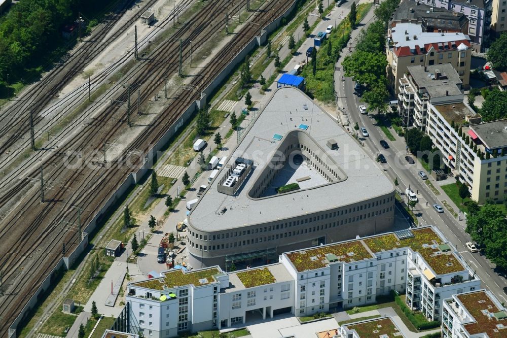 Augsburg from the bird's eye view: Construction site to build a new office and commercial building on Localbahnstrasse - Stettenstrasse in Augsburg in the state Bavaria, Germany