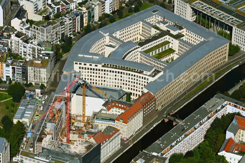 Berlin from the bird's eye view: Construction site to build a new office and commercial building of Auswaertigen Amtes on street Kurstrasse in the district Mitte in Berlin, Germany