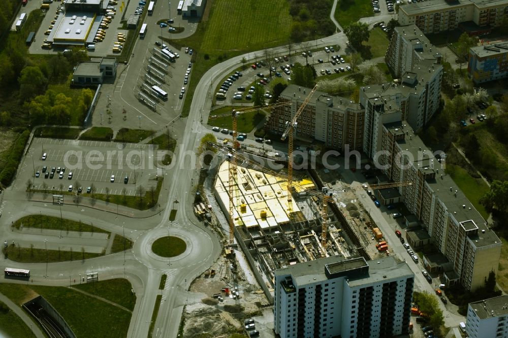 Rostock from above - Construction site to build a new office and commercial building on Bahnhofsvorplatz in the district Suedstadt in Rostock in the state Mecklenburg - Western Pomerania, Germany