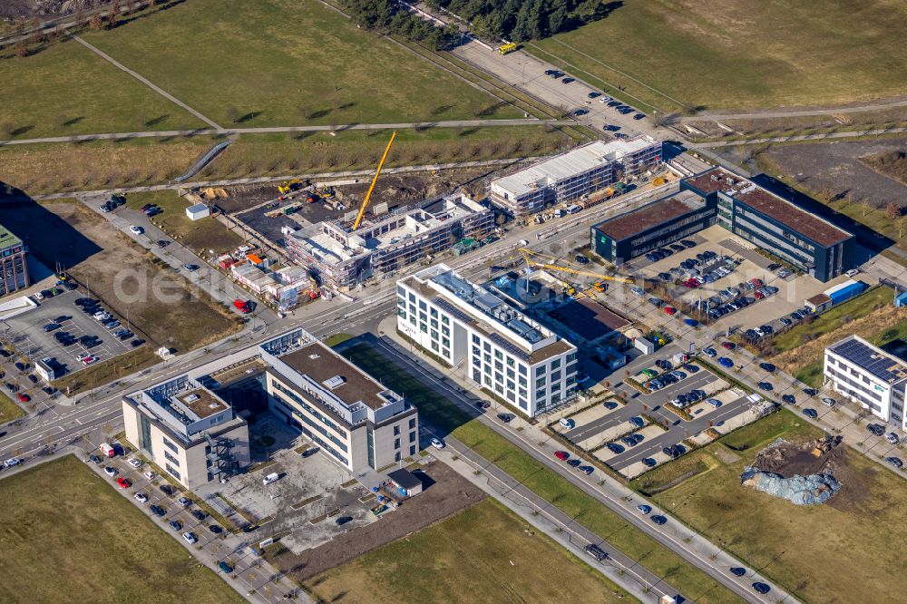 Aerial photograph Dortmund - Construction site to build a new office and commercial building of Bechtle Campus on Walter-Bruch-Strasse in the district Phoenix West in Dortmund at Ruhrgebiet in the state North Rhine-Westphalia, Germany