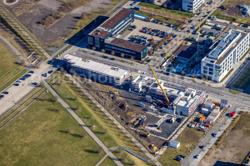 Dortmund from above - Construction site to build a new office and commercial building of Bechtle Campus on Walter-Bruch-Strasse in the district Phoenix West in Dortmund at Ruhrgebiet in the state North Rhine-Westphalia, Germany