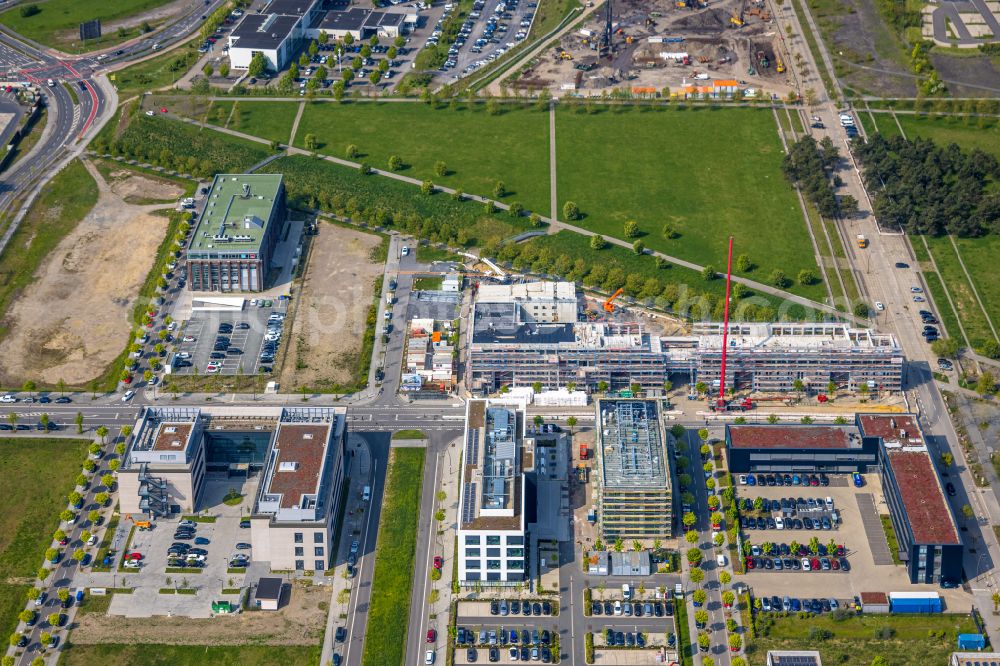 Dortmund from the bird's eye view: Construction site to build a new office and commercial building of Bechtle Campus on Walter-Bruch-Strasse in the district Phoenix West in Dortmund at Ruhrgebiet in the state North Rhine-Westphalia, Germany