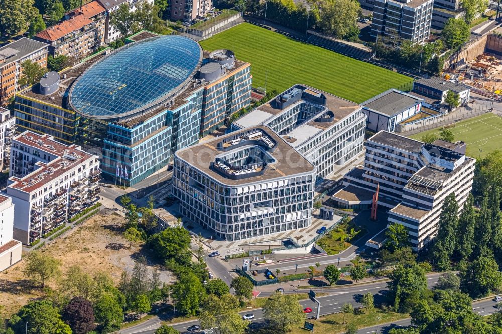 Düsseldorf from above - Construction site to build a new office and commercial building of Becken Holding GmbH on Schwannstrasse in Duesseldorf in the state North Rhine-Westphalia, Germany