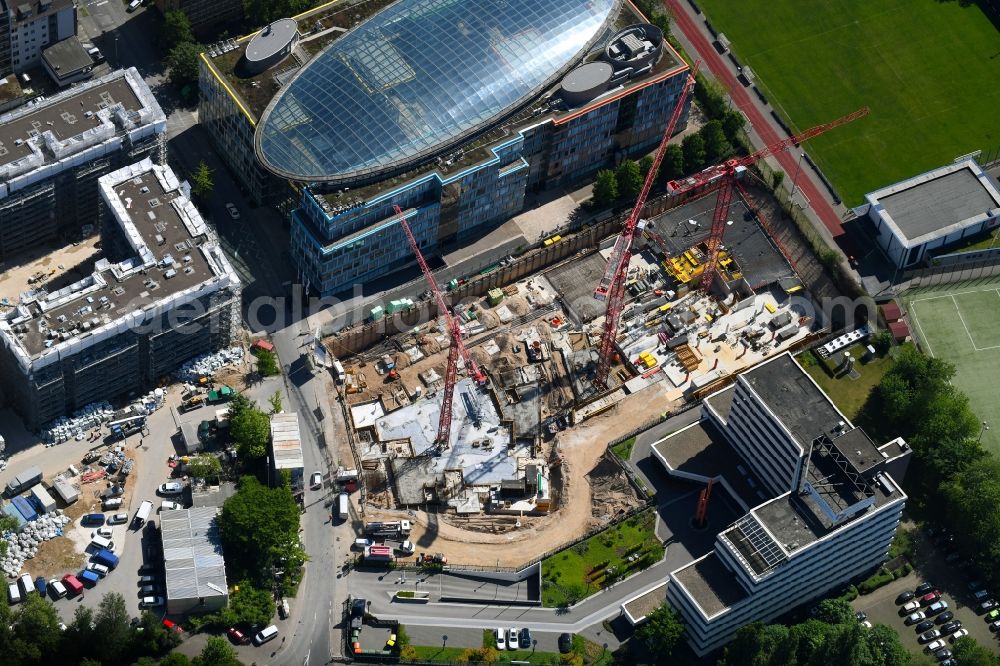 Düsseldorf from above - Construction site to build a new office and commercial building of Becken Holding GmbH on Schwannstrasse in Duesseldorf in the state North Rhine-Westphalia, Germany