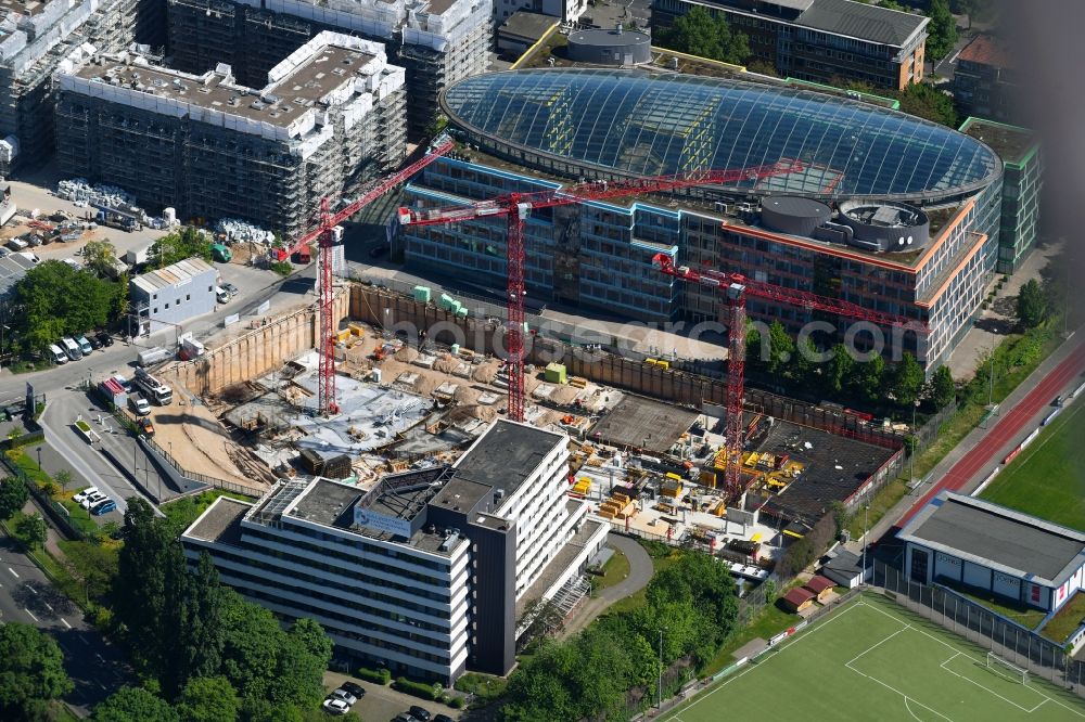 Aerial photograph Düsseldorf - Construction site to build a new office and commercial building of Becken Holding GmbH on Schwannstrasse in Duesseldorf in the state North Rhine-Westphalia, Germany