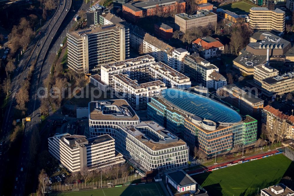 Aerial photograph Düsseldorf - Construction site to build a new office and commercial building of Becken Holding GmbH on Schwannstrasse in Duesseldorf in the state North Rhine-Westphalia, Germany